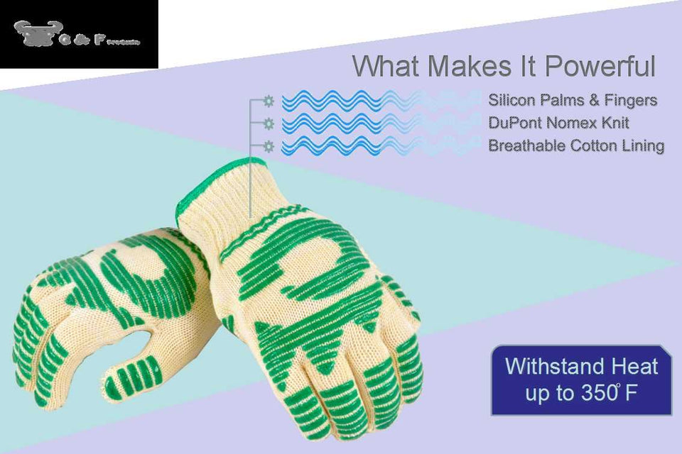G & F Best of Heat Resistant Oven Gloves withstand extreme heat, flexibale 5 finger oven mitt for Grill, cooking and fireplace. (Pair large fits most hands)