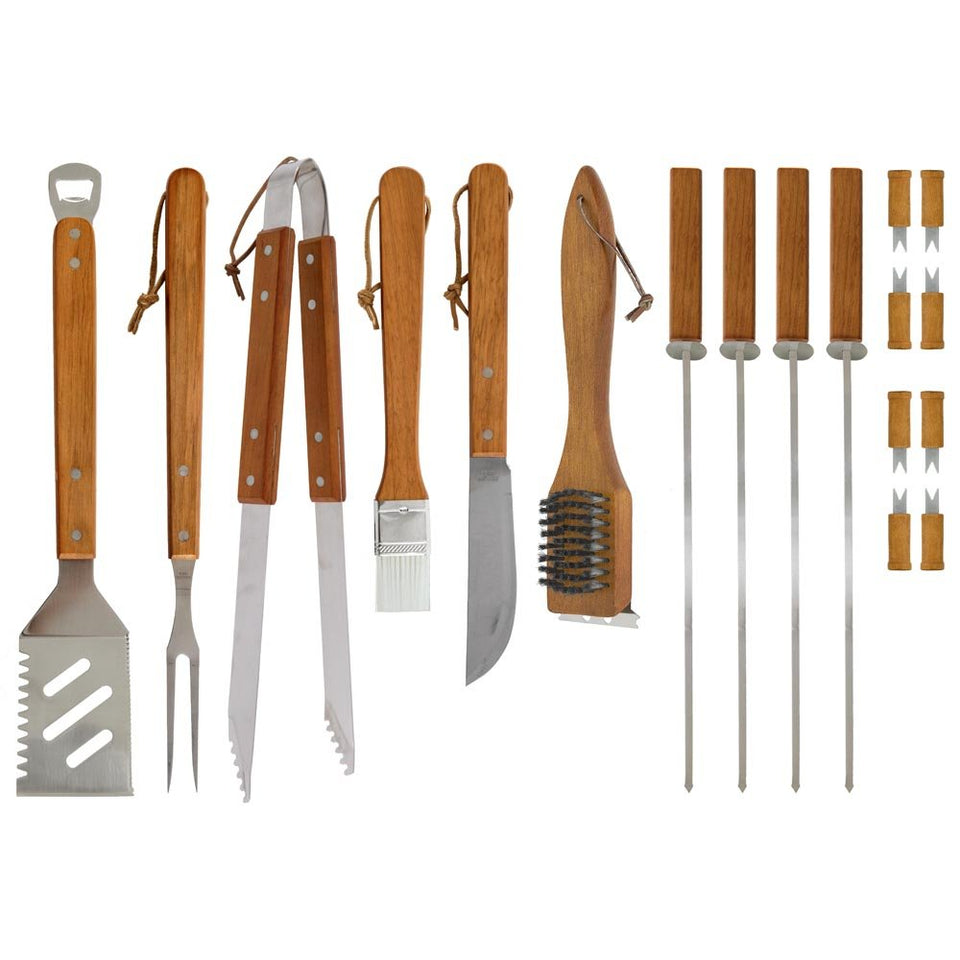 Mr. Bar-B-Q 94001X - Juego de barbacoas de Acero Inoxidable (18 Piezas, Incluye Estuche de Almacenamiento)
