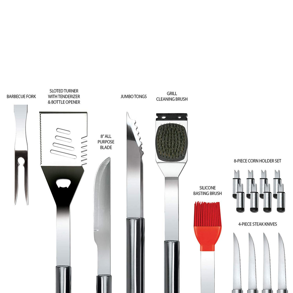 Chefs Basics HW5305 Juego de Utensilios de Cocina de 18 Piezas de Acero Inoxidable con espátula, Pinzas, Tenedores, Cepillo para Polvo y Funda de Transporte