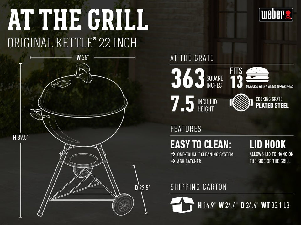 Weber 741001 Original Kettle Parrilla de carbón de 22 Pulgadas