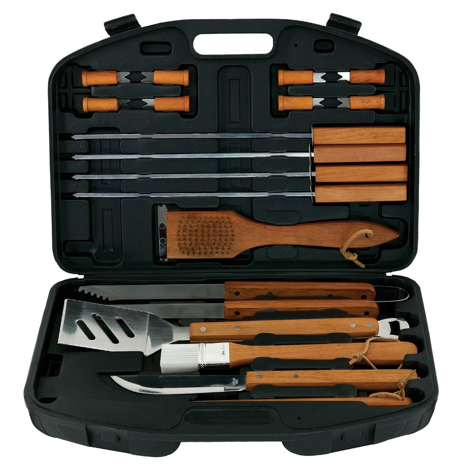 Mr. Bar-B-Q 94001X - Juego de barbacoas de Acero Inoxidable (18 Piezas, Incluye Estuche de Almacenamiento)