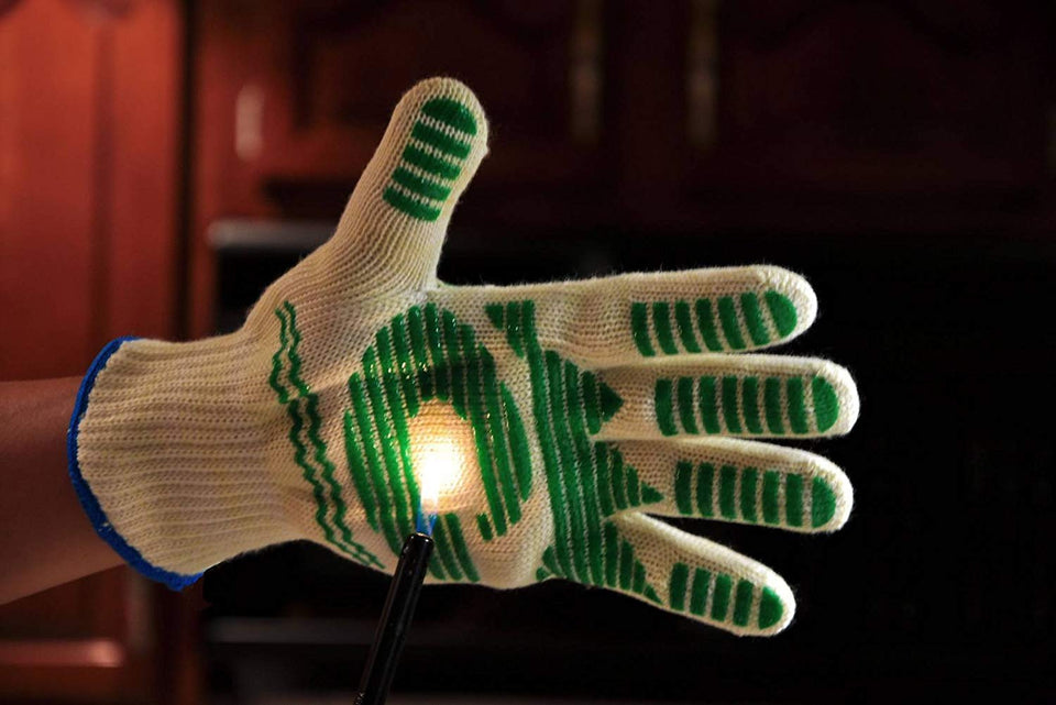 G & F Best of Heat Resistant Oven Gloves withstand extreme heat, flexibale 5 finger oven mitt for Grill, cooking and fireplace. (Pair large fits most hands)