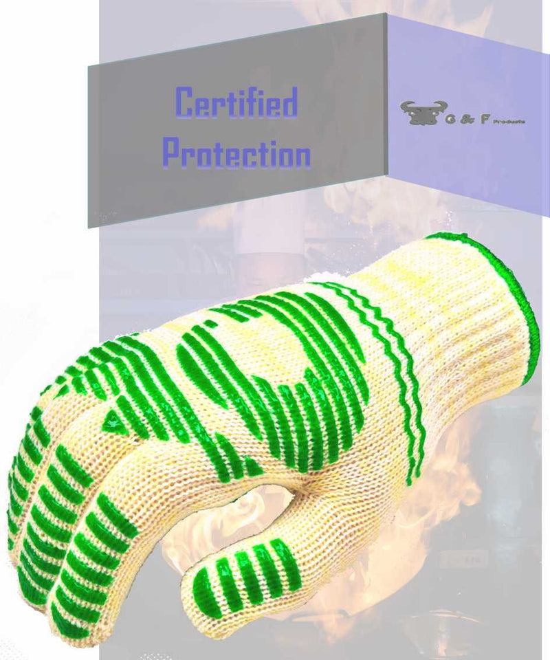 G & F Best of Heat Resistant Oven Gloves withstand extreme heat, flexibale 5 finger oven mitt for Grill, cooking and fireplace. (Pair large fits most hands)