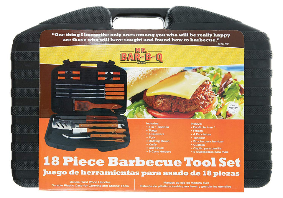 Mr. Bar-B-Q 94001X - Juego de barbacoas de Acero Inoxidable (18 Piezas, Incluye Estuche de Almacenamiento)
